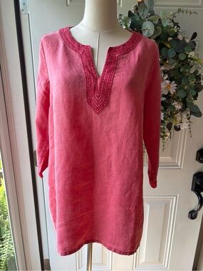 Tommy Bahama 100% Linen Rose-Red Embroidered Tunic